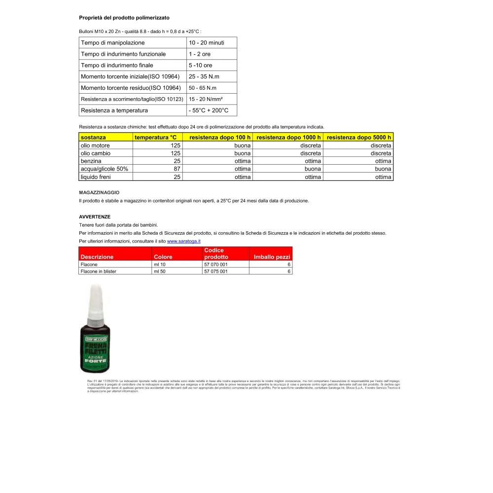 Saratoga azione forte 327 da 10ml frena filetti