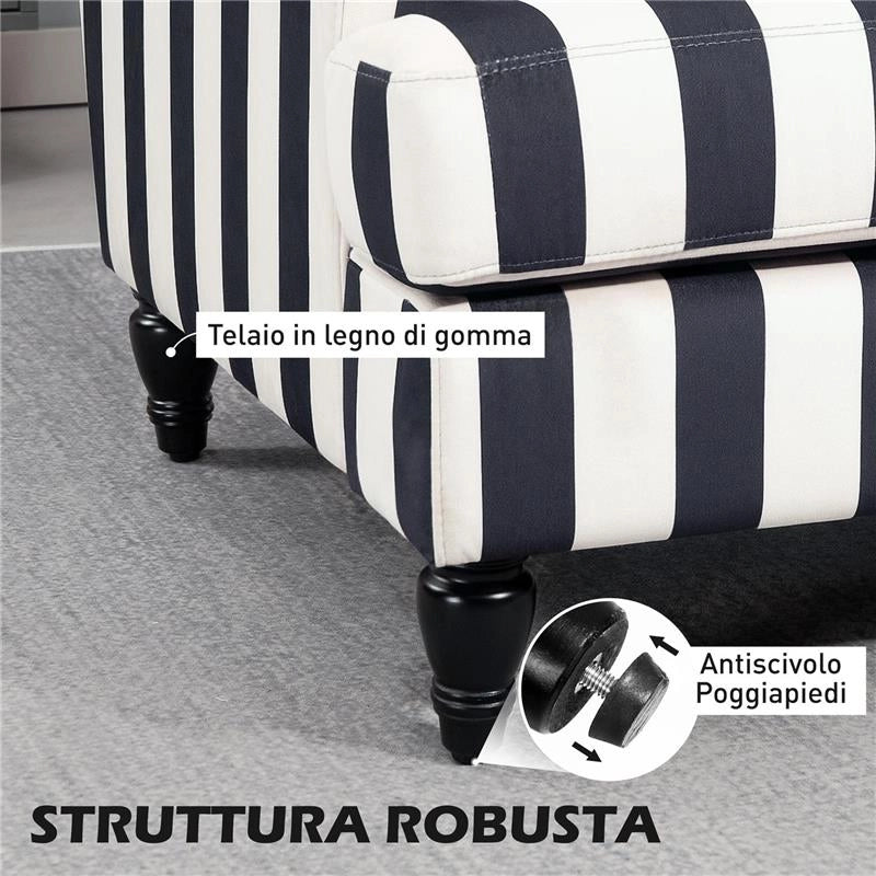 POLTRONA DA SALOTTO CON SEDUTA AMPIA IN VELLUTO A RIGHE CON MOLLE A S, 115X82X82 CM, NERO E BIANCO