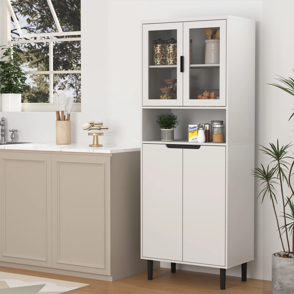 OKWISH Libreria con 4 Ante, 2 Ante in Vetro Temperato e Ripiano Regolabile, per Soggiorno, Studio o Camera, Bianco