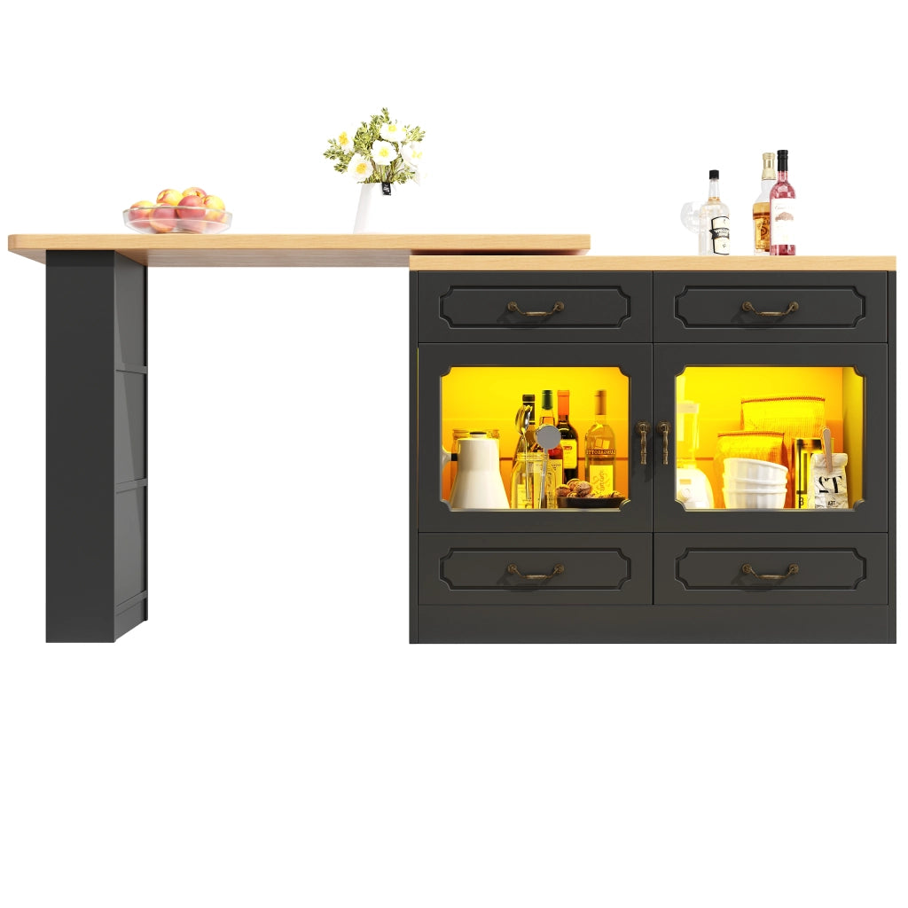 Tavolo bar estraibile con LED - Zephmum- 135-203¡Á39¡Á92.8cm, nero, 360¡ã girevole