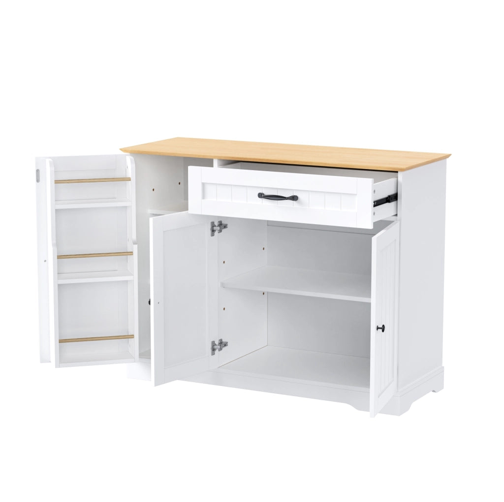 Credenza bianca e naturale in MDF, 3 ante e cassetto con ripiani regolabili