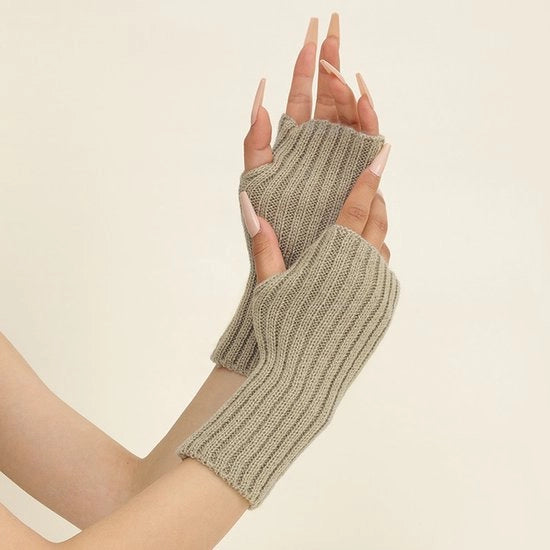 Guanti da braccio per donne, corti senza dita, per il freddo, auto e bicicletta, grigio chiaro
