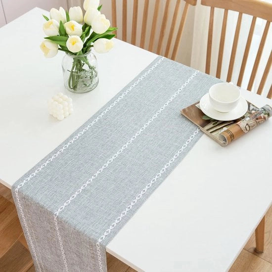 Tappeto per tavolo stile landhuis con pennelli e runner rustico, 32x228 cm, grigio chiaro