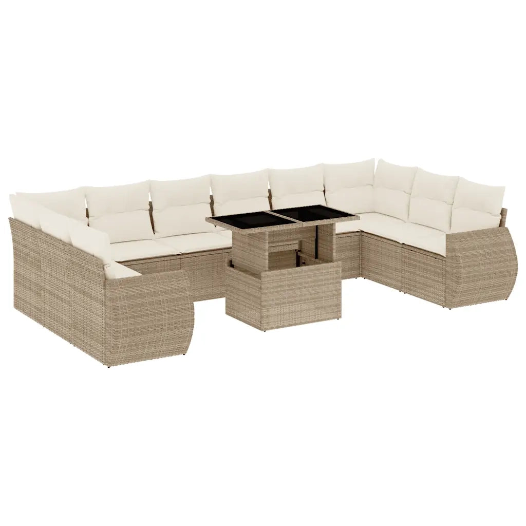 Set Divani da Giardino 11 pz con Cuscini Beige in Polyrattan