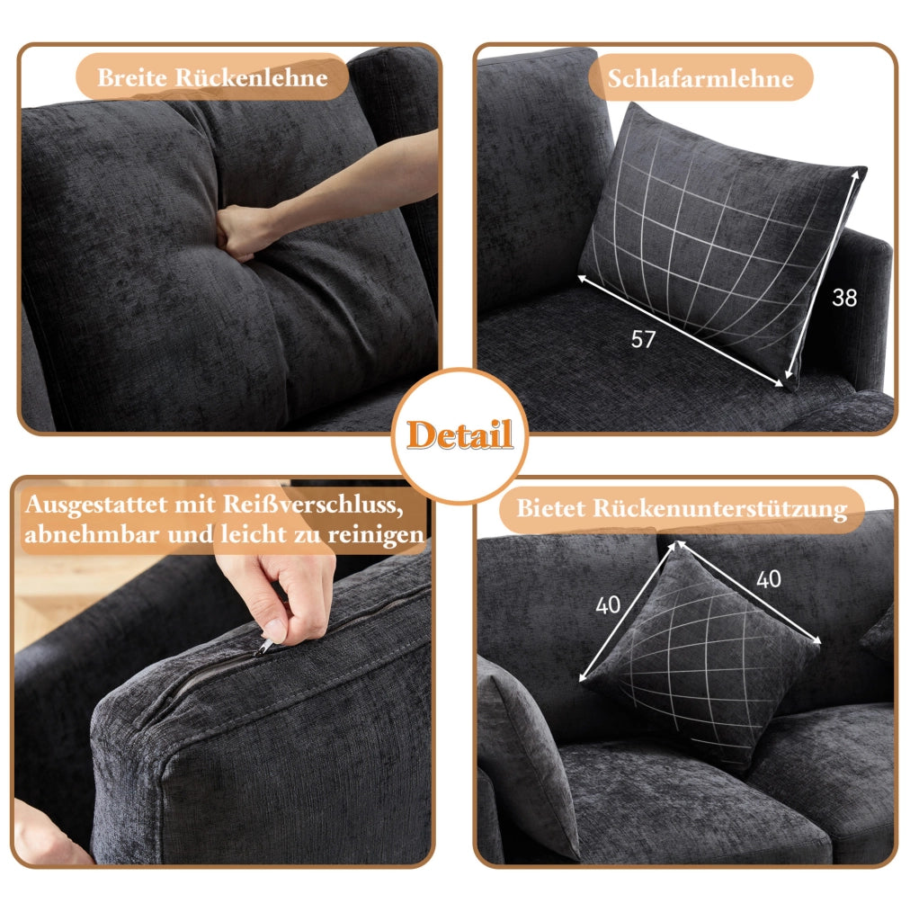 Divano modulare ULEVR 216x161x81 cm configurabile a L o 3 posti, con pouf mobile e 4 cuscini, grigio