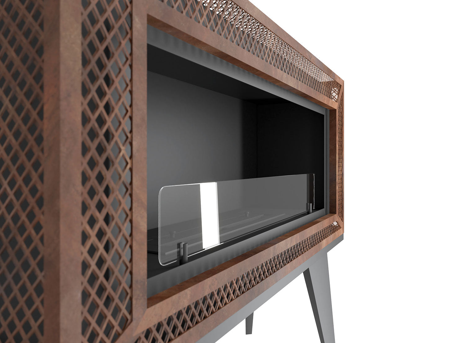 Camino a Bioetanolo da Pavimento 100x47 cm Industrial Marrone con Vetro