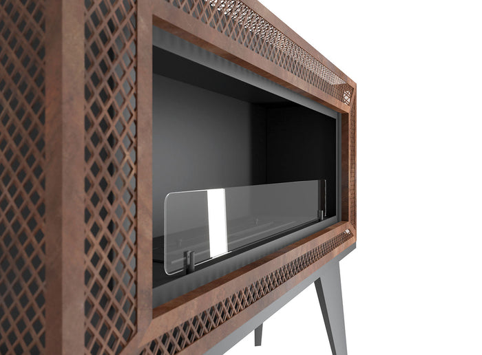 Camino a Bioetanolo da Pavimento 100x47 cm Industrial Marrone con Vetro