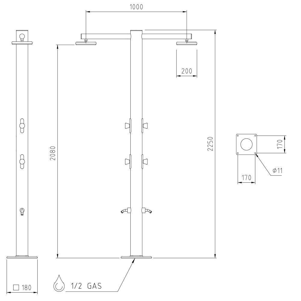 Doccia da Giardino Doppia 4 Temporizzatori e Lavapiedi Ama Luxury Nettuno