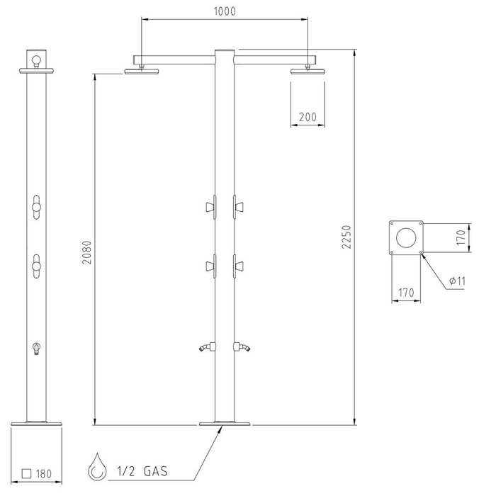 Doccia da Giardino Doppia 4 Temporizzatori e Lavapiedi Ama Luxury Nettuno