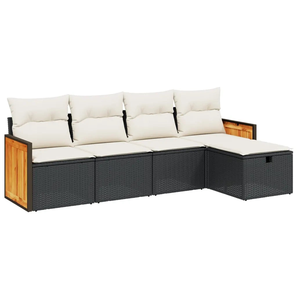 Set Divani da Giardino 5 pz con Cuscini in Polyrattan Nero