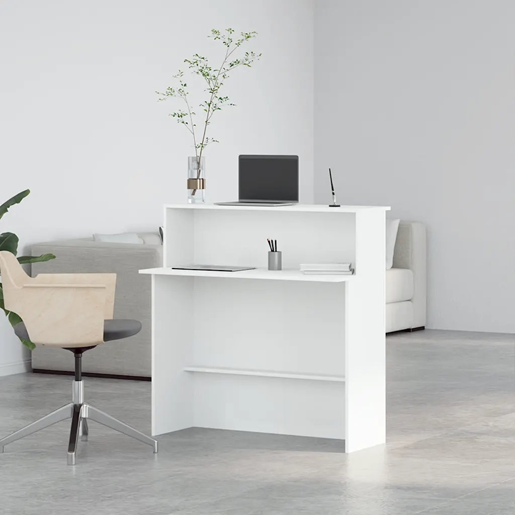 Scrivania per Reception Bianca 100x50x103,5 cm in Legno Massello 859024