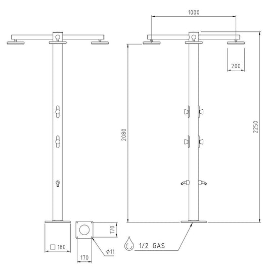 Doccia da Giardino Quadrupla 6 Temporizzatori e Lavapiedi Ama Luxury Nettuno