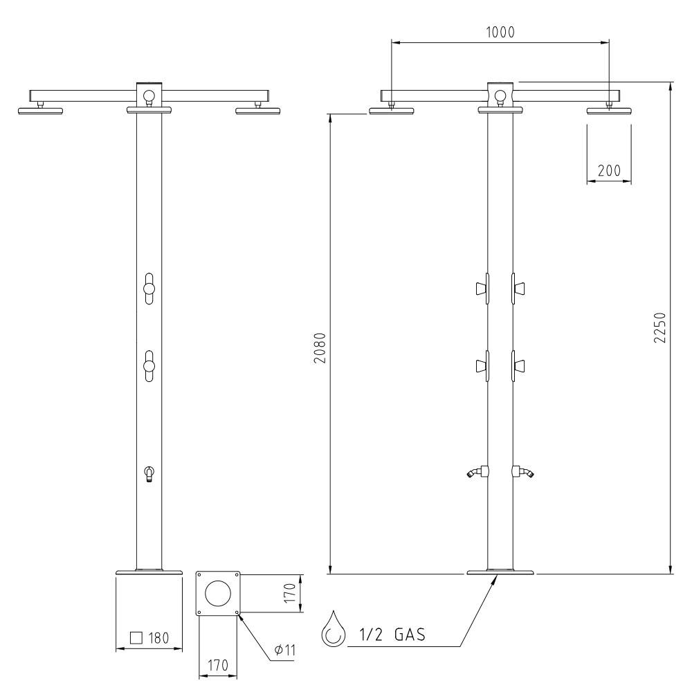 Doccia da Giardino Quadrupla 6 Temporizzatori e Lavapiedi Ama Luxury Nettuno