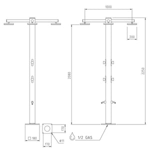 Doccia da Giardino Quadrupla 6 Temporizzatori e Lavapiedi Ama Luxury Nettuno