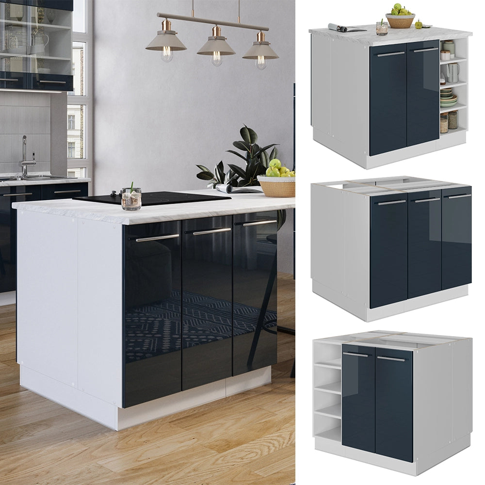 Isola da cucina Fame-Line Blu scuro lucido/Bianco 90 cm senza piano di lavoro Vicco
