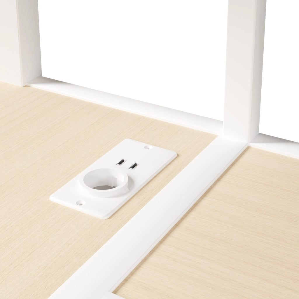 Letto a soppalco singolo 90 × 200 cm con scrivania, 3 cassetti, pannello forato, LED e presa, senza materasso, bianco