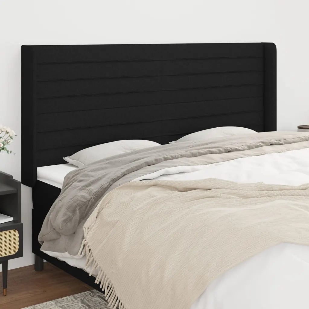 Testiera | Testata ad Orecchio Nera 203x16x118/128 cm in Tessuto