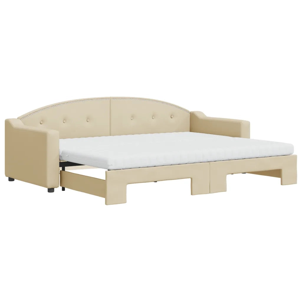Divano letto | Sof¨¤ letto | Letto singolo Estraibile con Materassi Crema 80x200 cm Tessuto