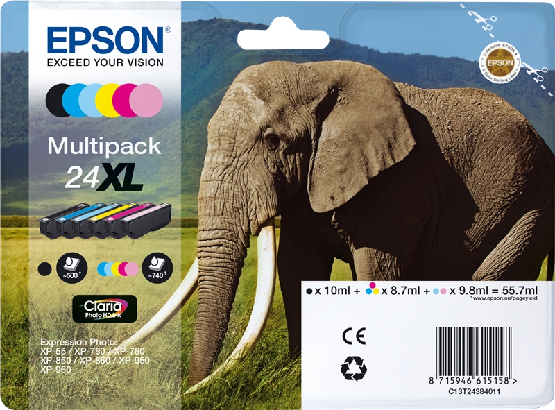 Epson Elephant Multipack 6-colours 24XL Claria Photo HD Ink