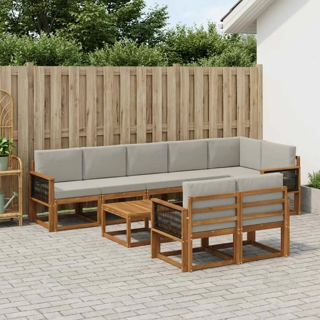 Set di divani da esterno 9 pcs Naturale e Grigio Chiaro