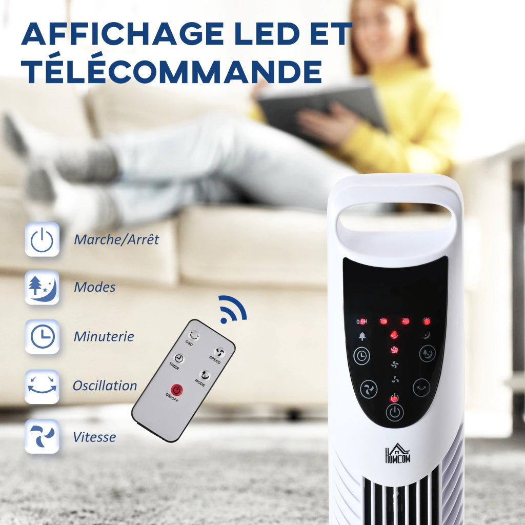 Ventilatore a colonna oscillante silenzioso con telecomando ¨C zephmum ¨C Bianco 40W 91.5cm