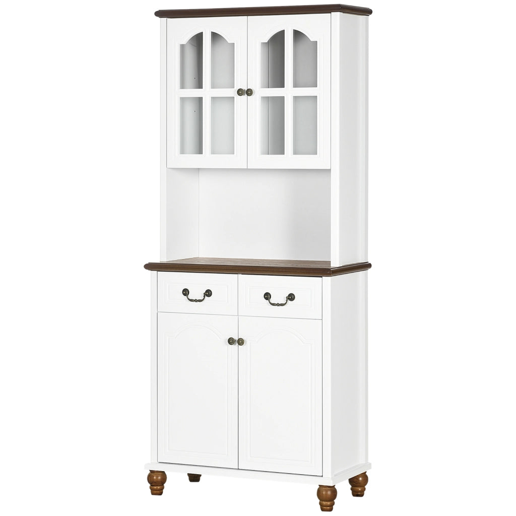 Buffet Cucina Classico con 2 Cassetti e 2 Ante ¨C zephmum ¨C Bianco e Marrone 76x38x182 cm