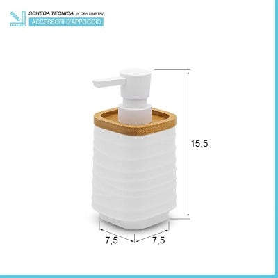 Dispenser sapone da appoggio bianco in abs e bambù Wave