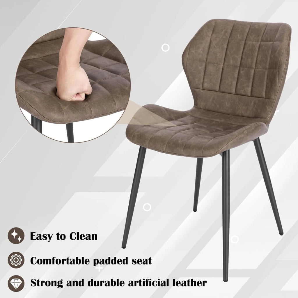 6x Sedie Ergonomica da Pranzo, Sedia Scandinava, Sedia da cucina in PU, Seduta Imbottita, per Camera da Letto, Salotto, Marrone Scuro, Gambe in Metallo, BH357dbr-6