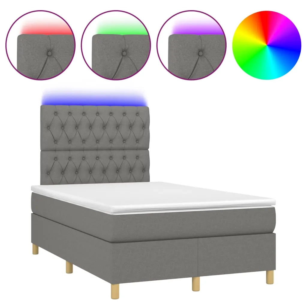 Letto a Molle Materasso e LED Grigio Scuro 120x200cm in Tessuto 3135662