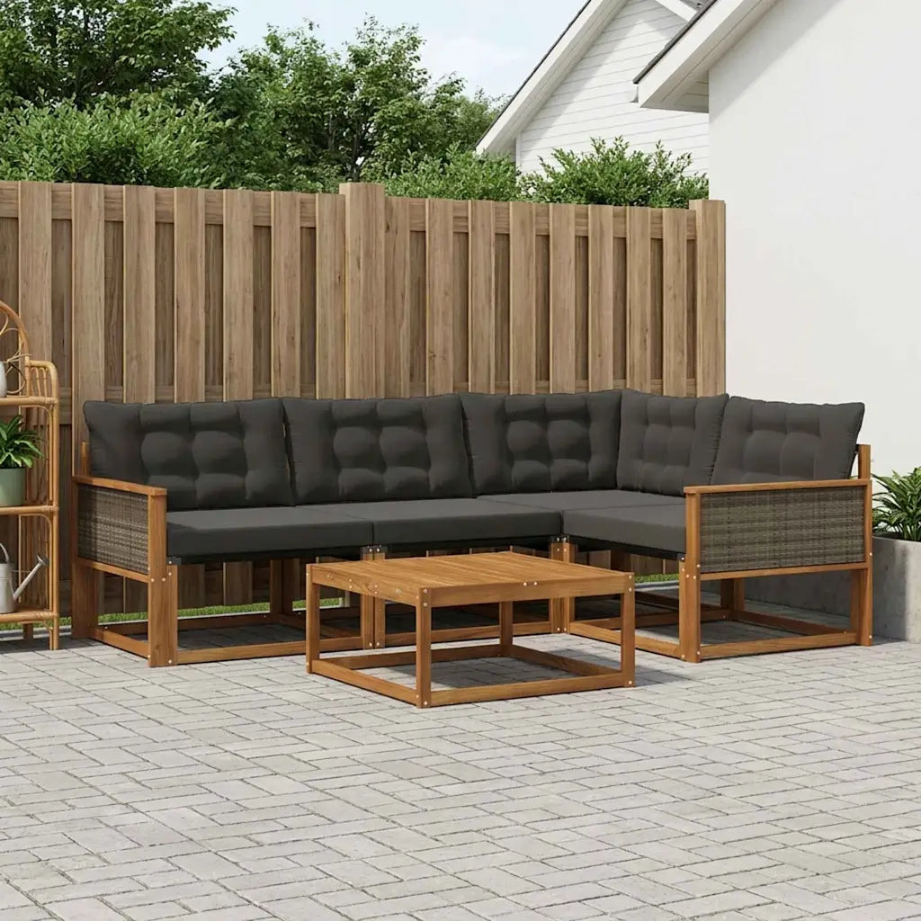 Set di divani da esterno con cuscino 5 pcs Naturale e Nero 3381404