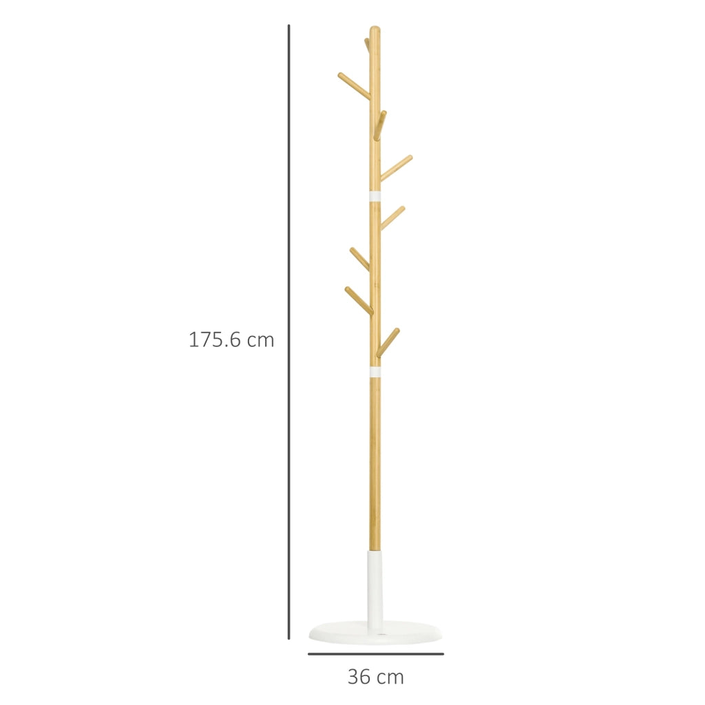 Appendiabiti da Terra 8 Ganci 37,8x175,6 cm in Bambù Legno e Metallo Legno/Bianco