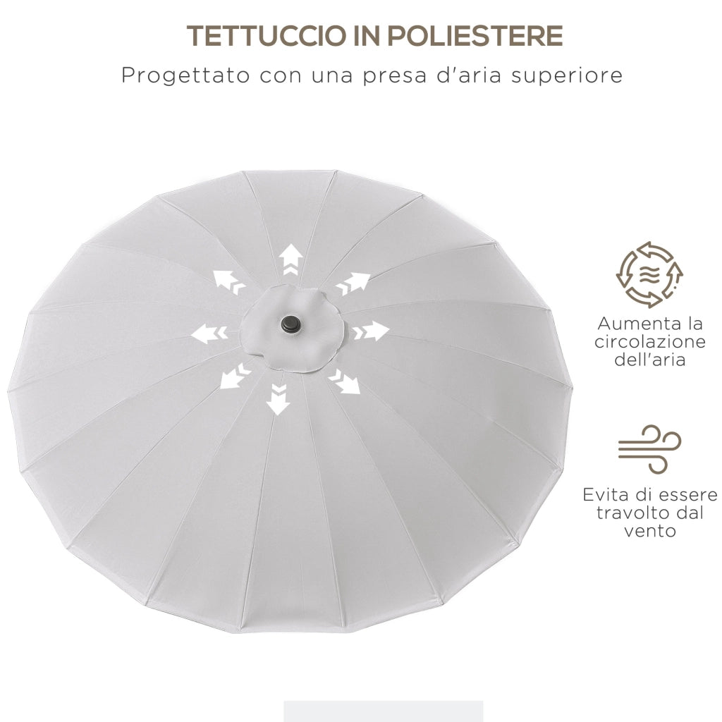 Ombrellone Rotondo Ø250x240 cm a 18 Stecche in Metallo e Poliestere Grigio