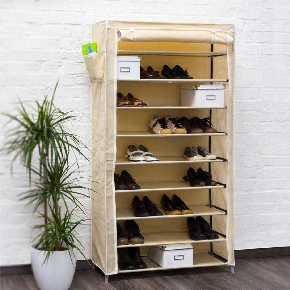 Scarpiera Salvaspazio XXL 45Paia Struttura Metallo e Tessuto TNT 90x30 H160cm Beige