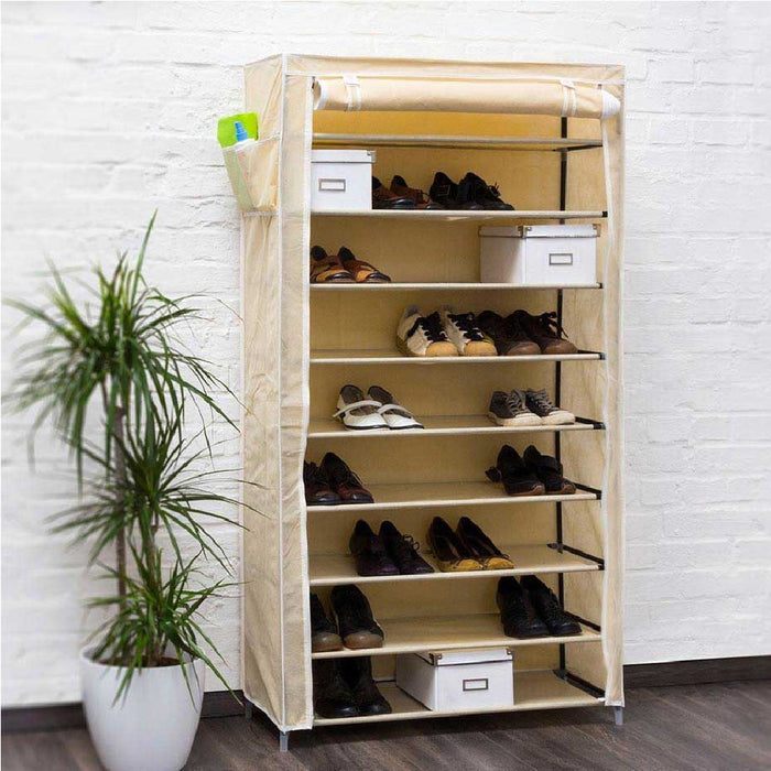 Scarpiera Salvaspazio XXL 45Paia Struttura Metallo e Tessuto TNT 90x30 H160cm Beige