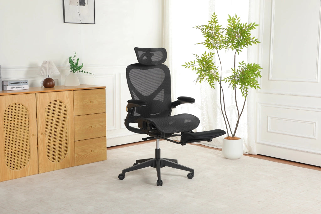 Chaise de bureau ergonomica pieghevole in mesh con poggiatesta 3d e supporto lombare regolabile nero