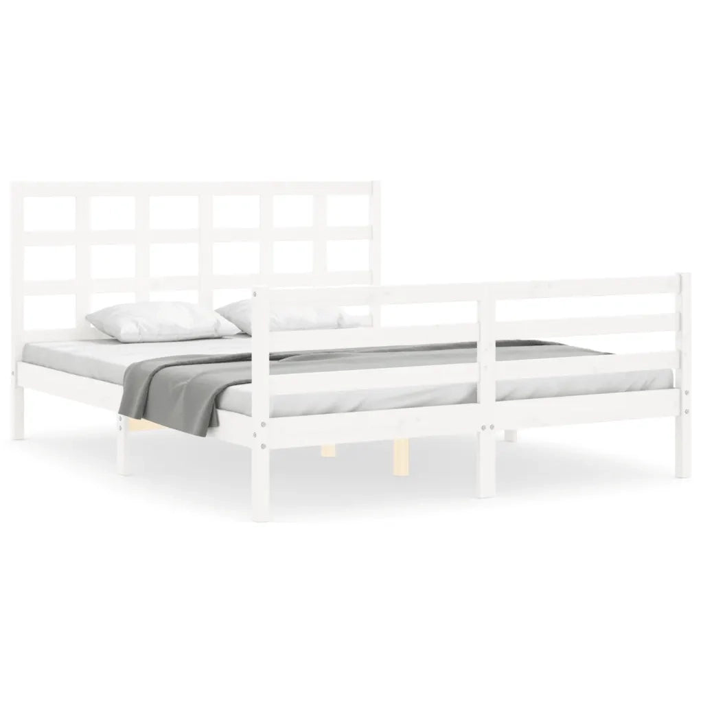 Giroletto con Testiera-Struttura Letto con testiera Bianco 160x200 cm Legno Massello 822104
