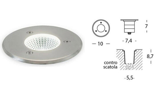 Faretti Led Esterno Calpestabile Incasso Pavimento Giardino Segnapasso Acciaio Diametro e Wattaggio: Ø 10 - 3 W