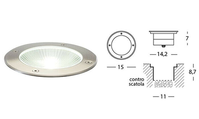 Faretti Led Esterno Calpestabile Incasso Pavimento Giardino Segnapasso Acciaio Diametro e Wattaggio: Ø 15 - 7 W