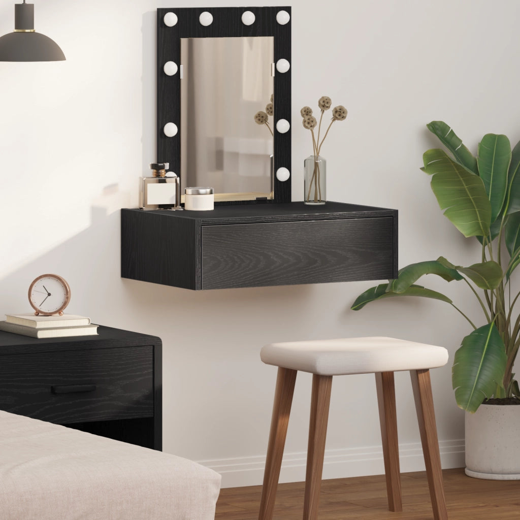 Toeletta da Parete con Luci LED - Rovere Nero