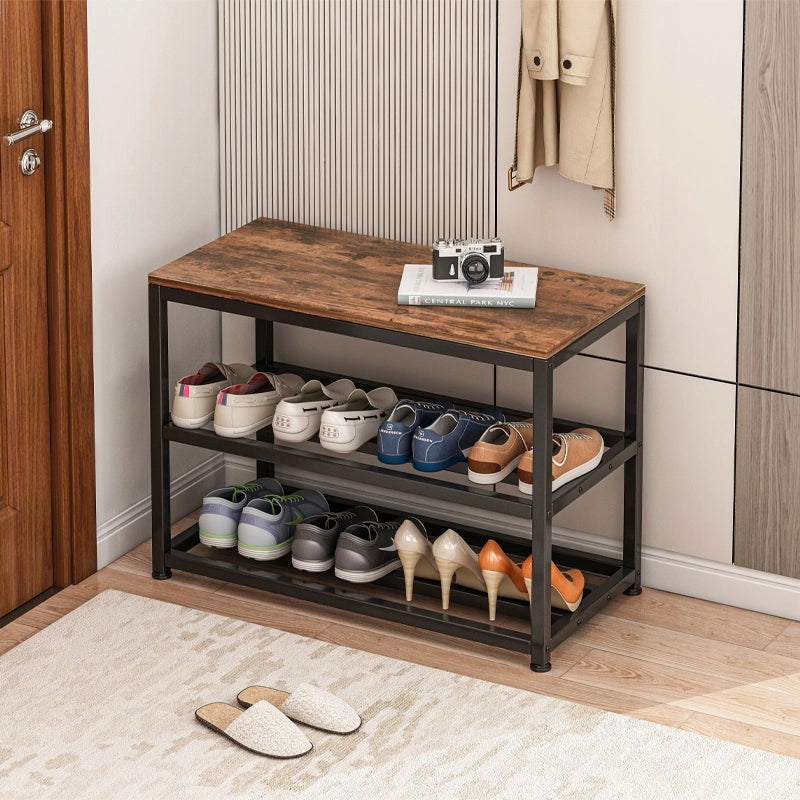 Armadio per scarpe con seduta, ampio ripiano industriale loft in legno retrò 62 cm