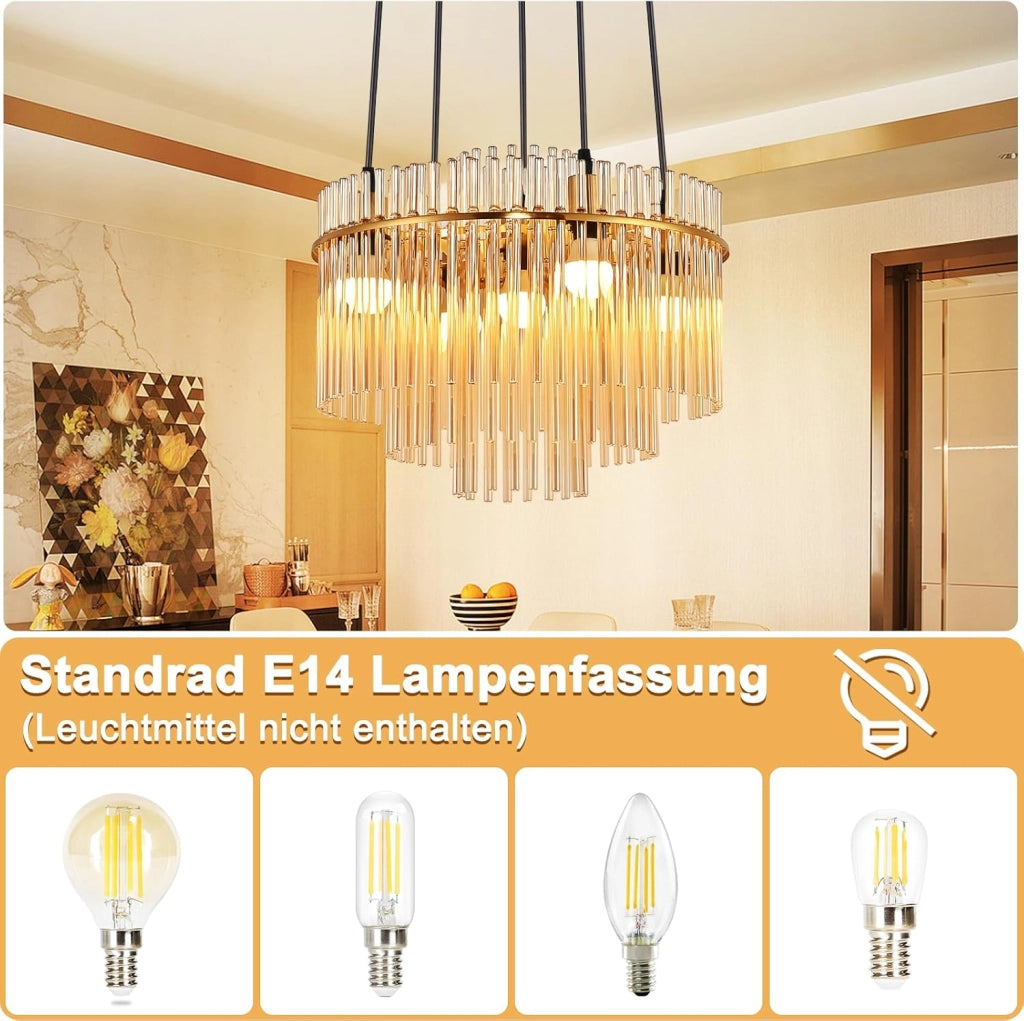 Lampada a sospensione ZMH Vintage 5 Luci E27 in Vetro Dorato (senza Lampadine)