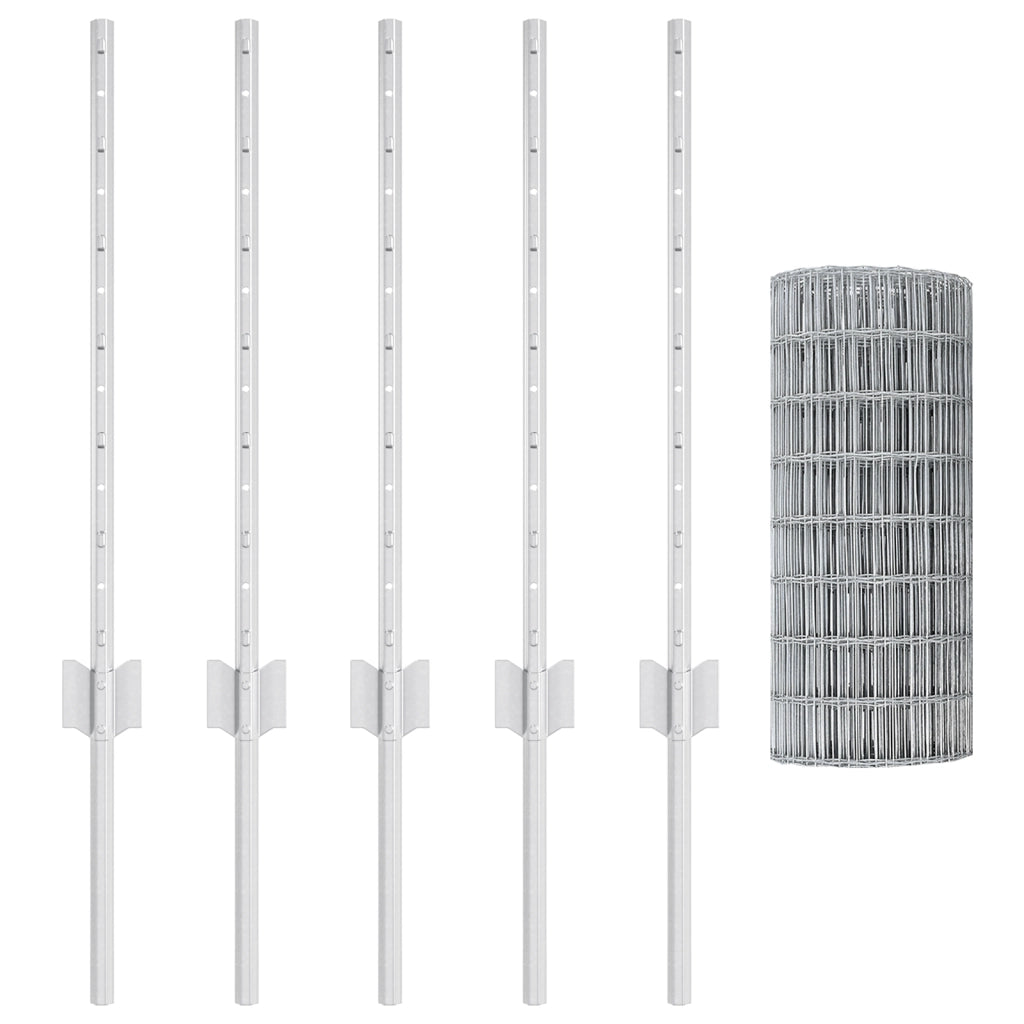 vitaXL Euro Fence con 5 pali U Argento 0,6x10 m Acciaio