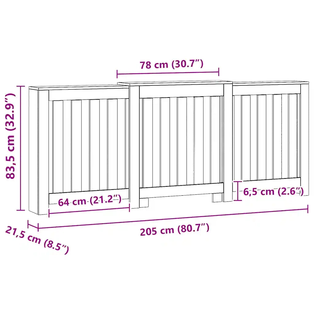 Copertura Termosifone Rovere Artigianale 205x21,5x83,5 cm Legno 852770