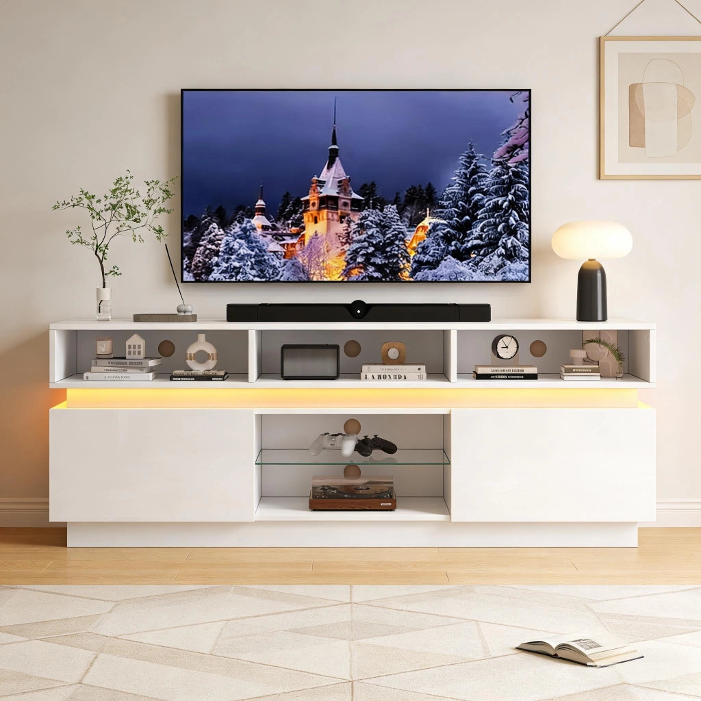 Mobile TV con LED ¨C MINIMAL ¨C Bianco Lucido, Vetro Temperato, 160x35x60 cm