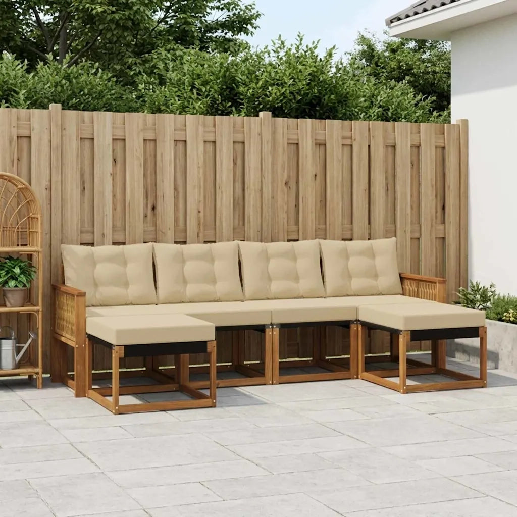 Set di divani da esterno con cuscino 6 pcs Naturale e Beige
