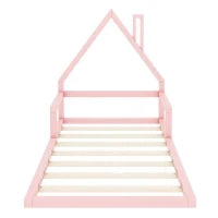 Letto per Bambini 4+ Anni a Forma di Casa, Senza Materasso, 90x200 cm, Rosa