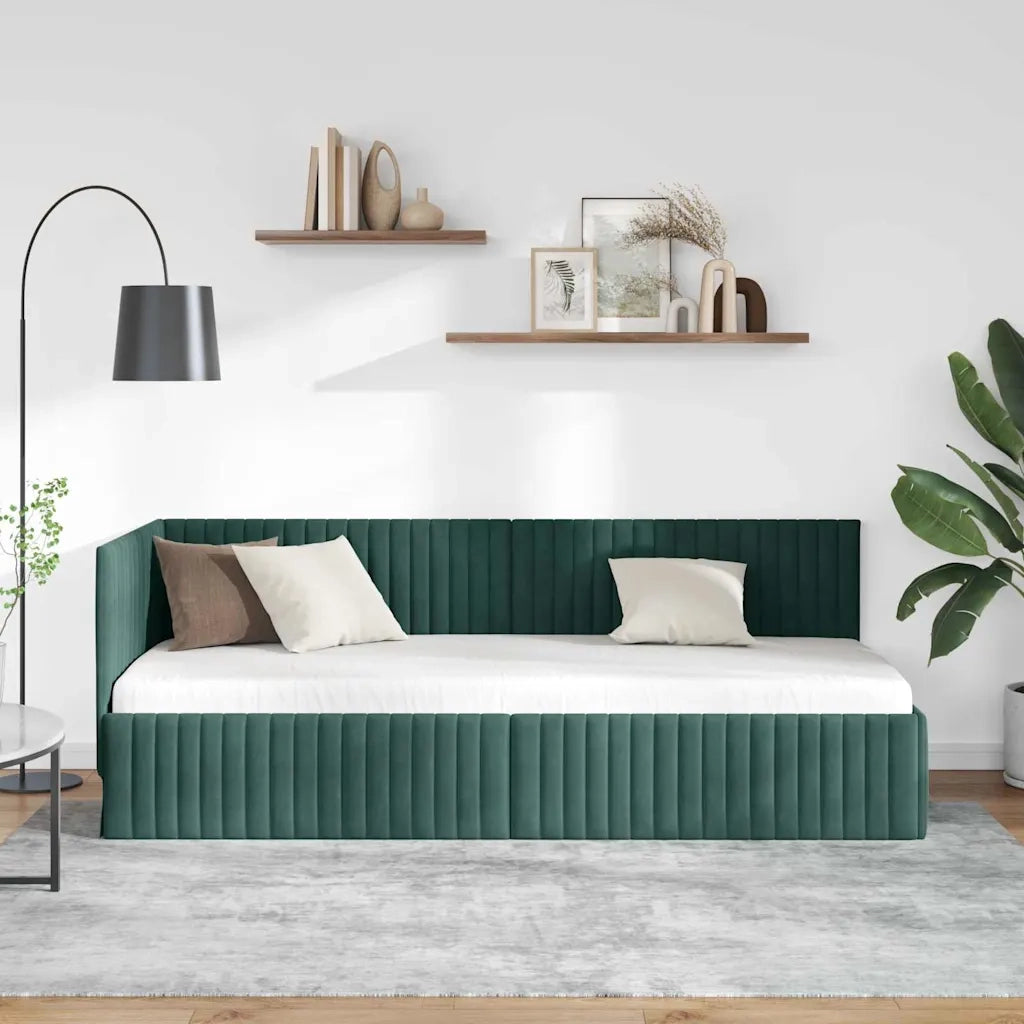 Cornice del letto ad angolo Verde Scuro 80 cm x 200 cm Velluto