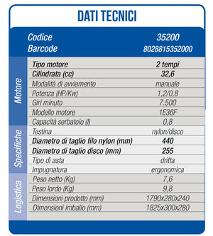Decespugliatore a scoppio Hyundai 35200 Motore 2 tempi 33cc Miscela Tagliabordi