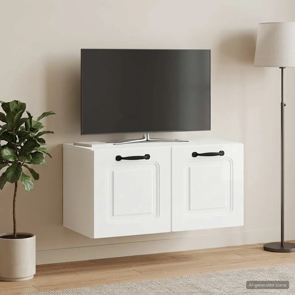 Mobile Porta TV da Muro Bianco Lucido 59,5 x 31 x 30 cm 899389