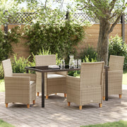Set da Pranzo da Giardino da 5 Pezzi con Cuscini Beige Polyrattan